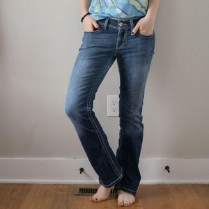 BKE Stella Denim Blue Jean Y2K Straight Bootcut Fade Low Rise McBling Jeans